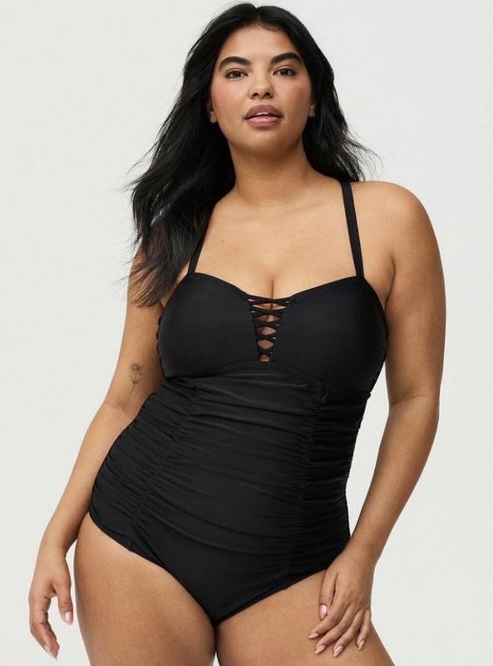 Torrid Slim Fix Lattice One Piece Swimsuit Black Plus Size 4X Swimwear